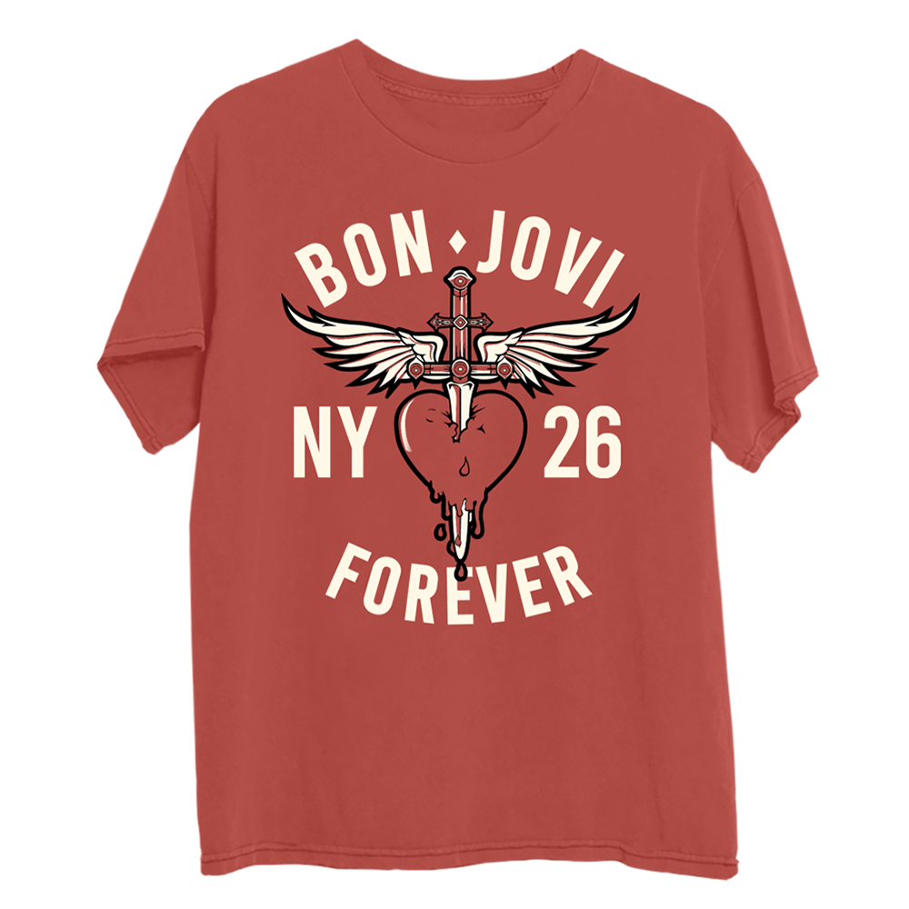 NY '26 Muted Red T-Shirt - Bon Jovi Official Store