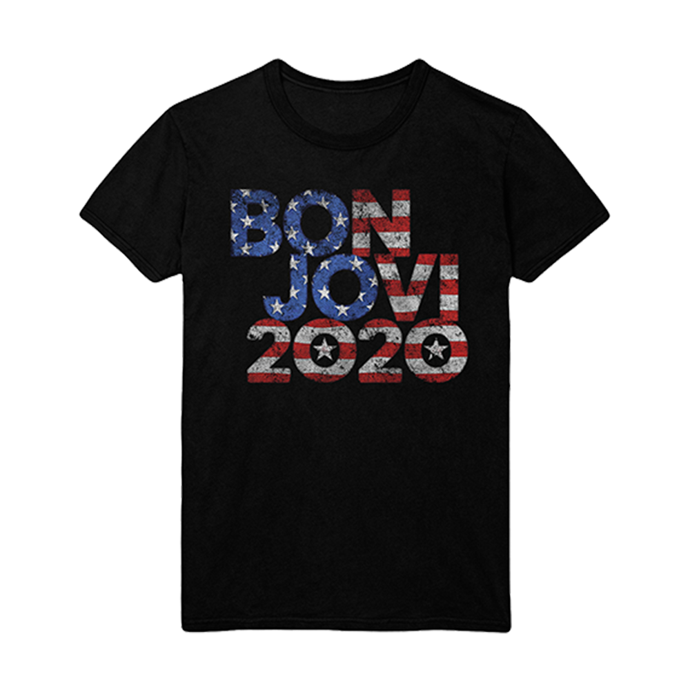 Bon Jovi 2020 Stars & Stripes Black Tee Front 