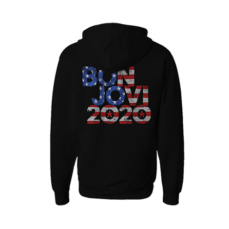 Bon Jovi 2020 Stars & Stripes Black Hoodie Back 