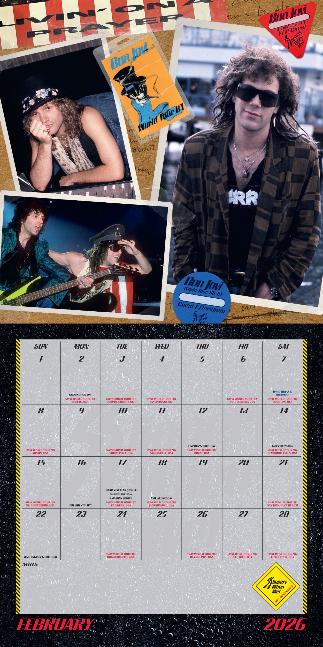 Bon Jovi Slippery When Wet 40th Anniversary Calendar - Bon Jovi