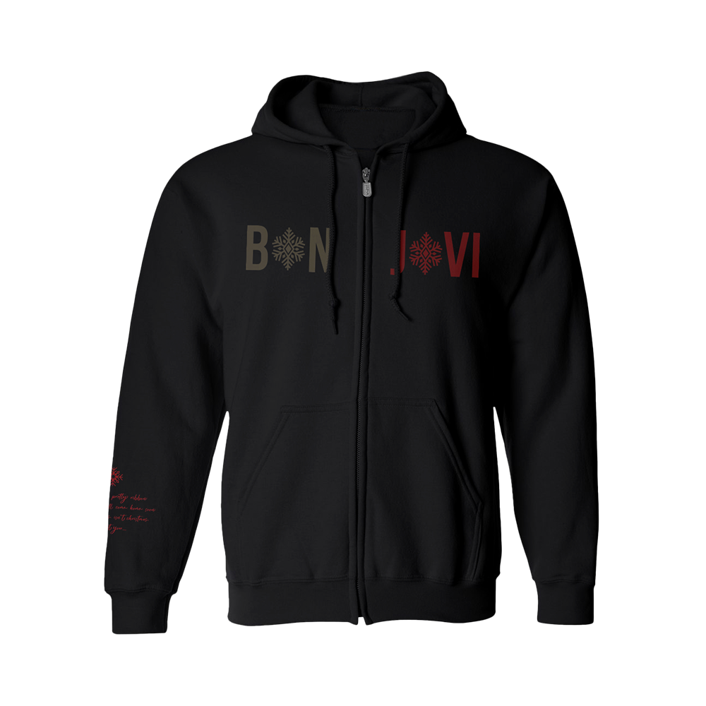 Bon Jovi Black Holiday Zip Up Hoodie Front 