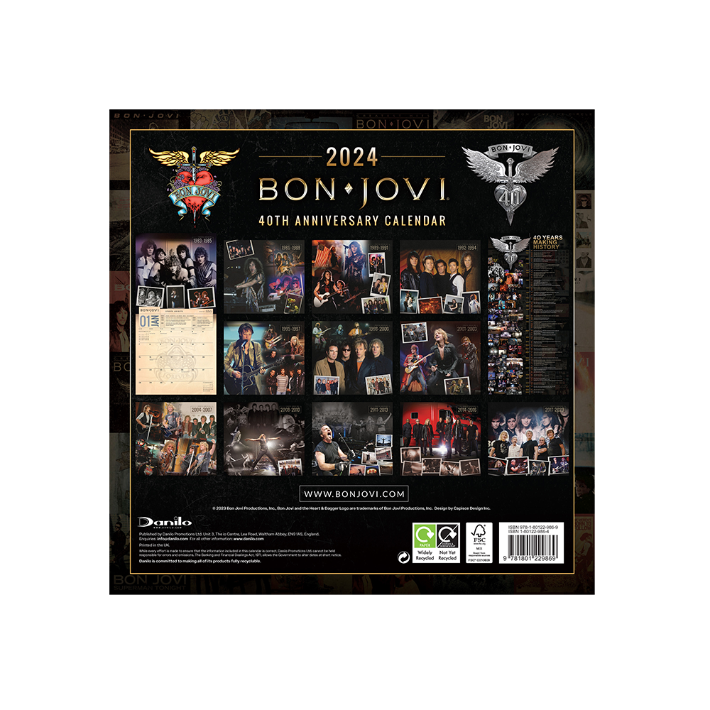 Bon Jovi 40th Anniversary 2024 Calendar Back