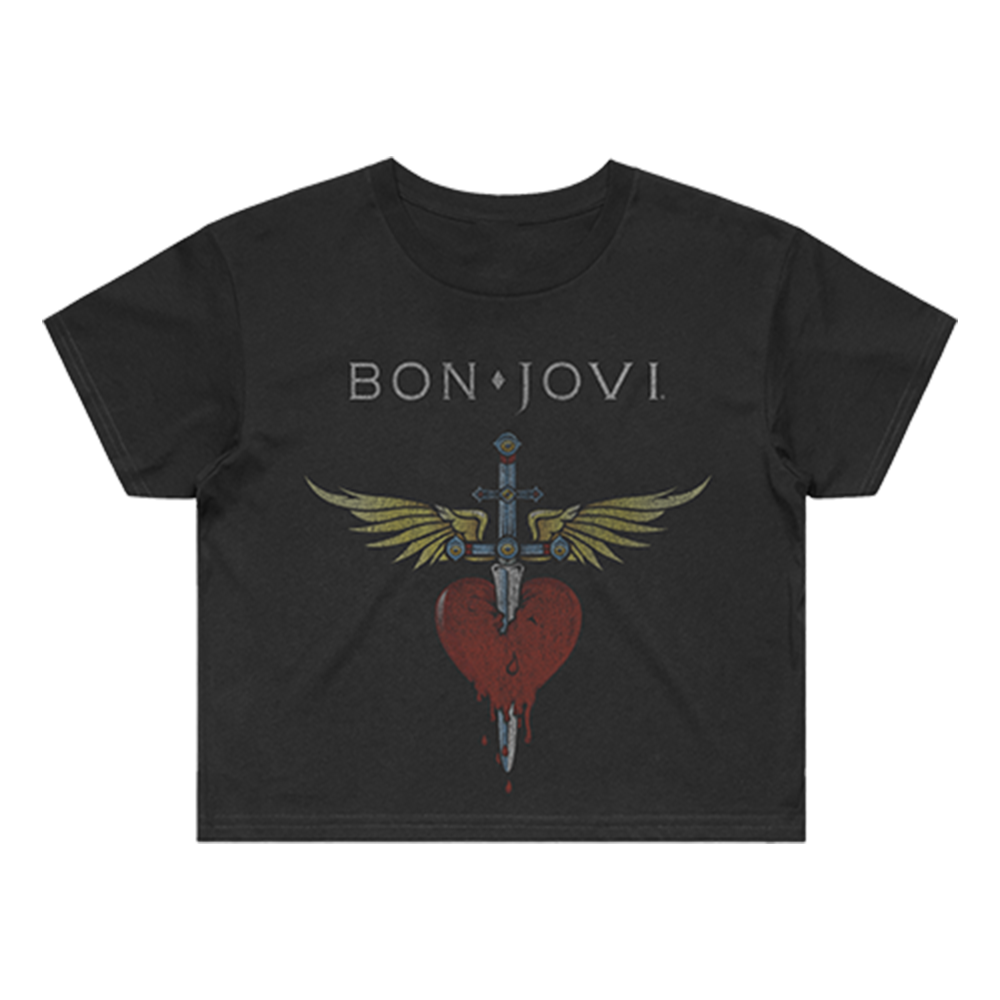 Bon Jovi Classic Heart & Dagger Crop T-Shirt